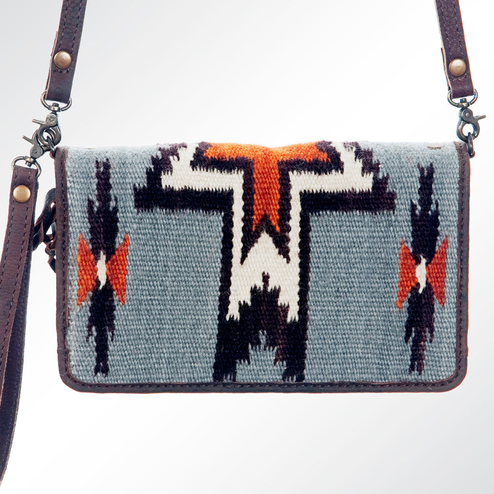 ADBG485 Southwestern Wool Organizer Bag with Leather Trim & Geometric Pattern