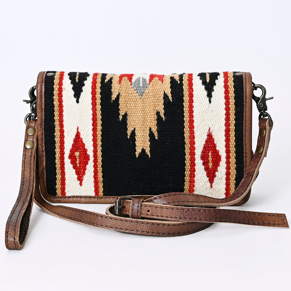 ADBG485 Multicolor Southwestern Wool Organizer Bag with Leather Trim & Crossbody Strap
