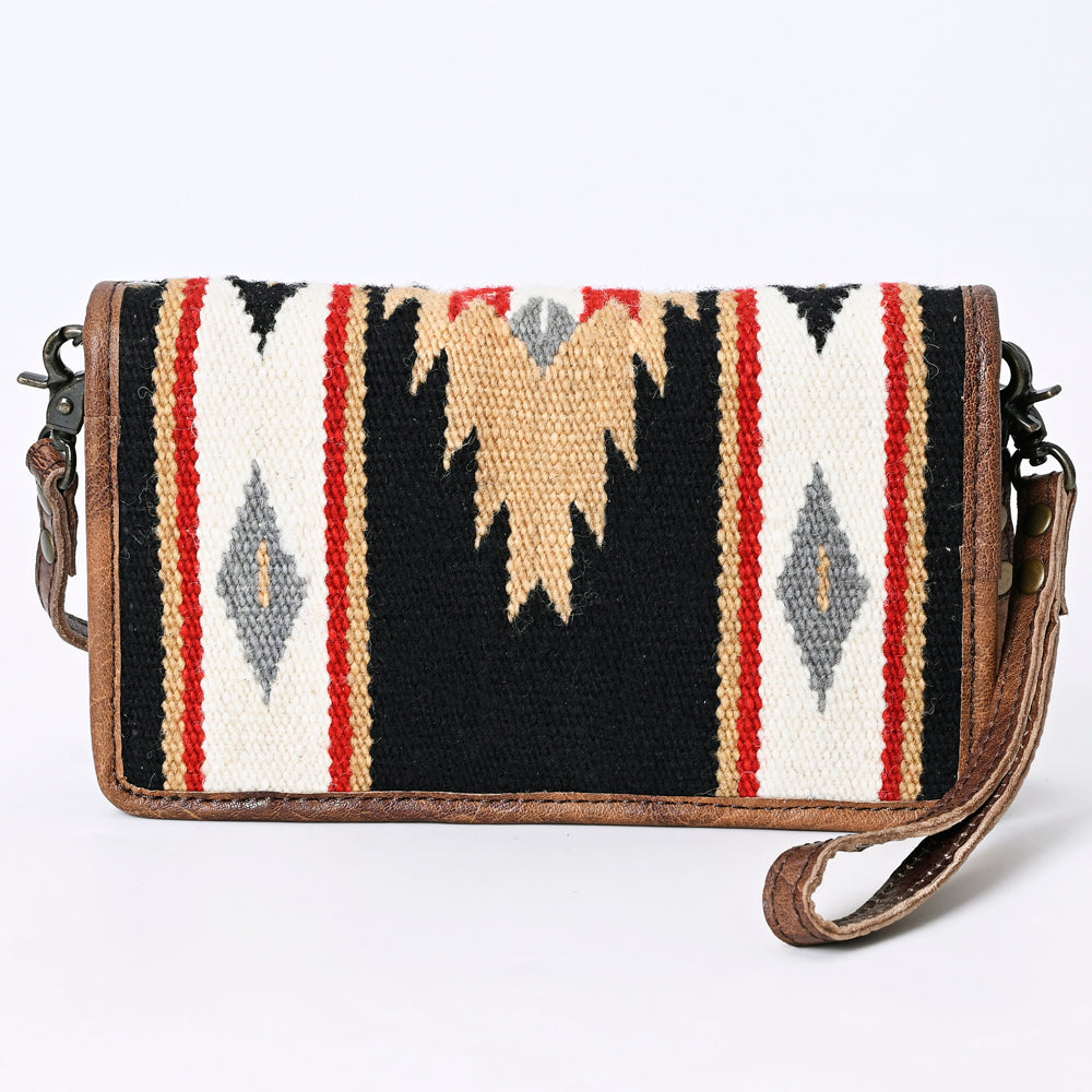 ADBG485 Multicolor Southwestern Wool Organizer Bag with Leather Trim & Crossbody Strap