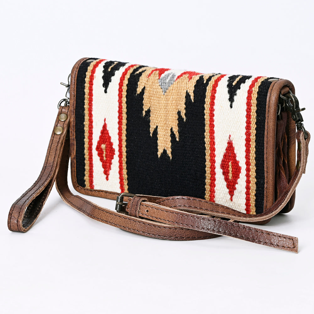 ADBG485 Multicolor Southwestern Wool Organizer Bag with Leather Trim & Crossbody Strap
