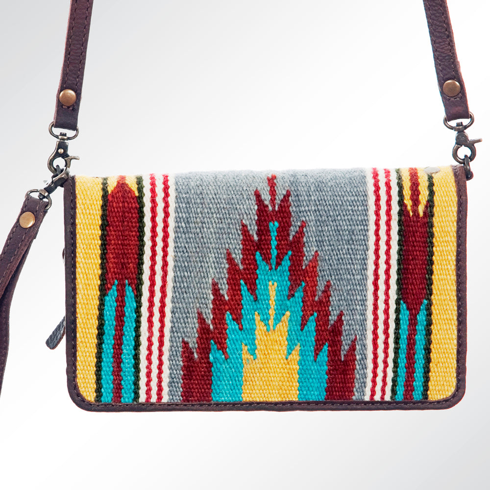 ADBG485 Multicolor Southwestern Wool Organizer Bag with Leather Trim & Crossbody Strap