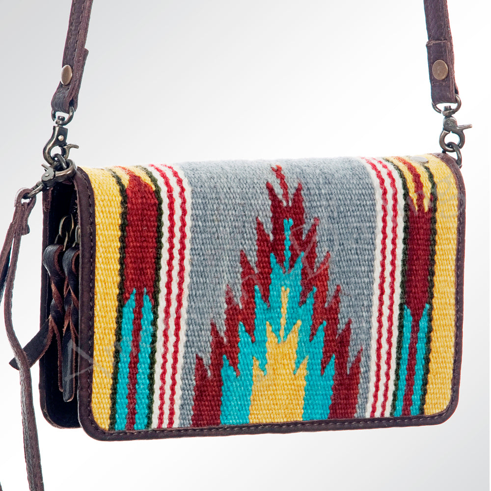 ADBG485 Multicolor Southwestern Wool Organizer Bag with Leather Trim & Crossbody Strap