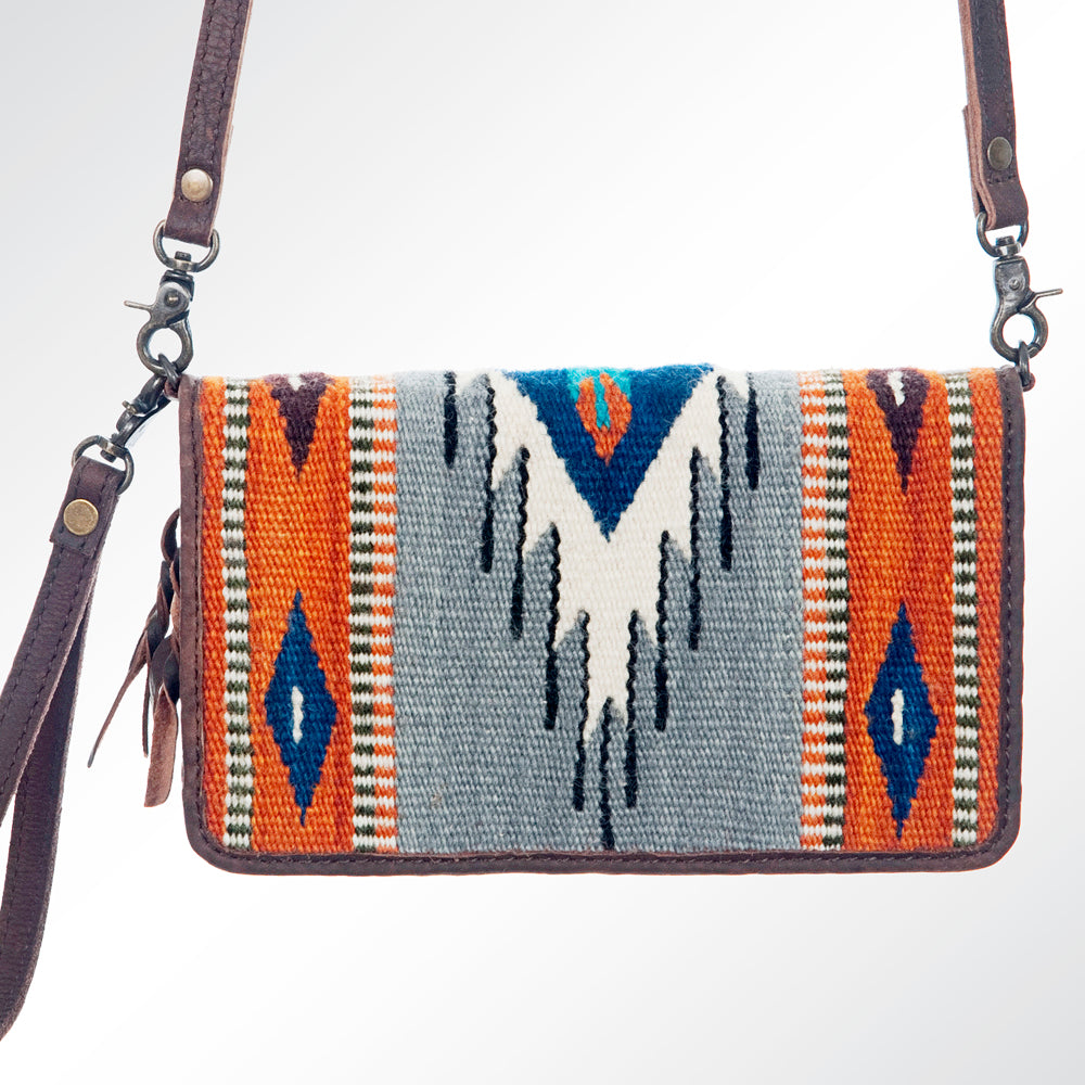 ADBG485 Multicolor Southwestern Wool Organizer Bag with Leather Trim & Crossbody Strap