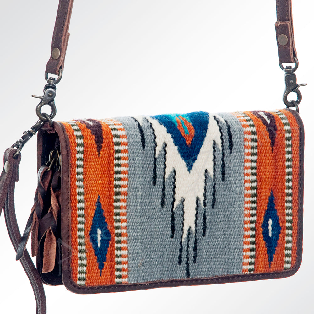 ADBG485 Multicolor Southwestern Wool Organizer Bag with Leather Trim & Crossbody Strap