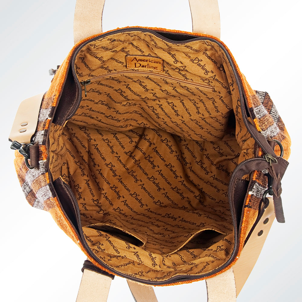 LC-ADBG573 Southwestern Wool Tote with Geometric Diamond Pattern Natural Leather Straps & Tassel