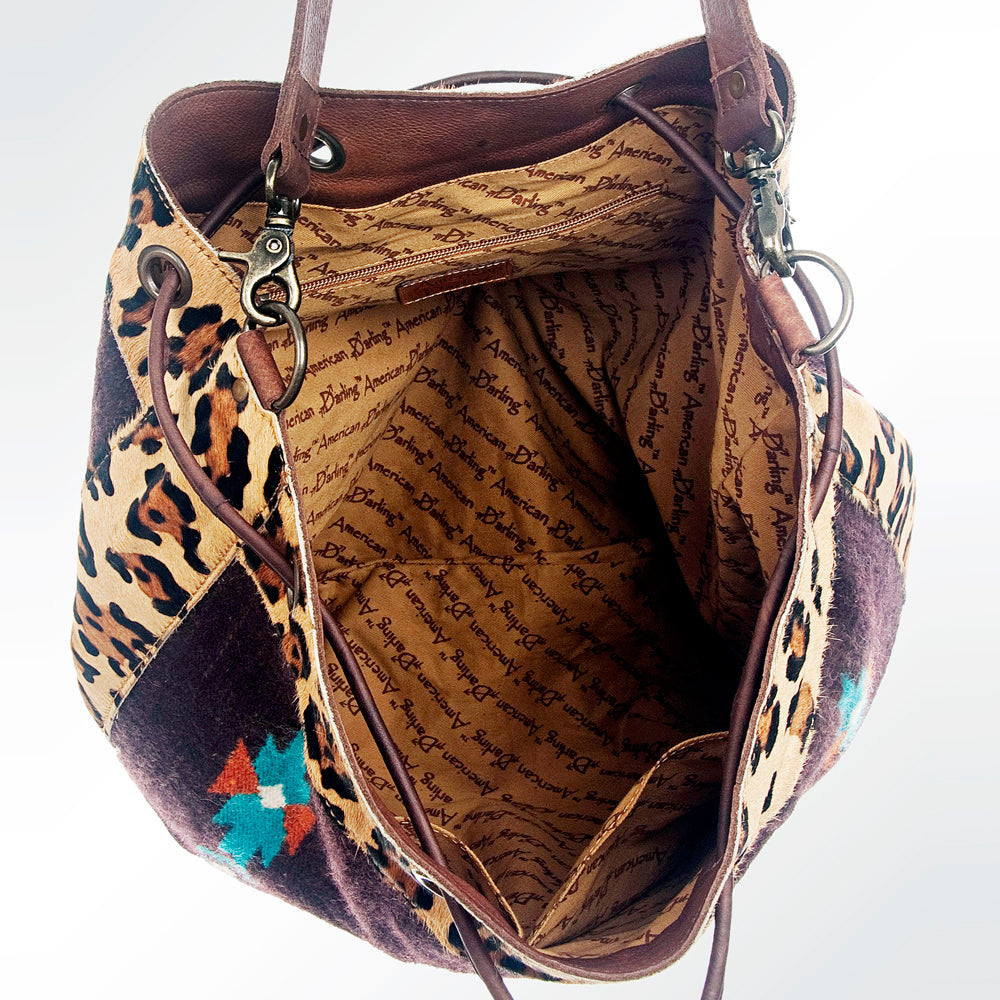 LC-ADBG574 Southwestern Wool Bucket Bag Drawstring Tote with Leather Strap