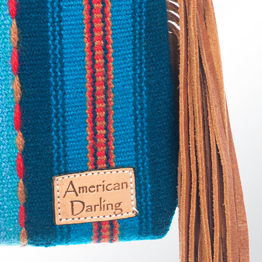 ADBG496 Diamond Aztec Wool Crossbody Bag with Hand Tooled Leather & Fringe