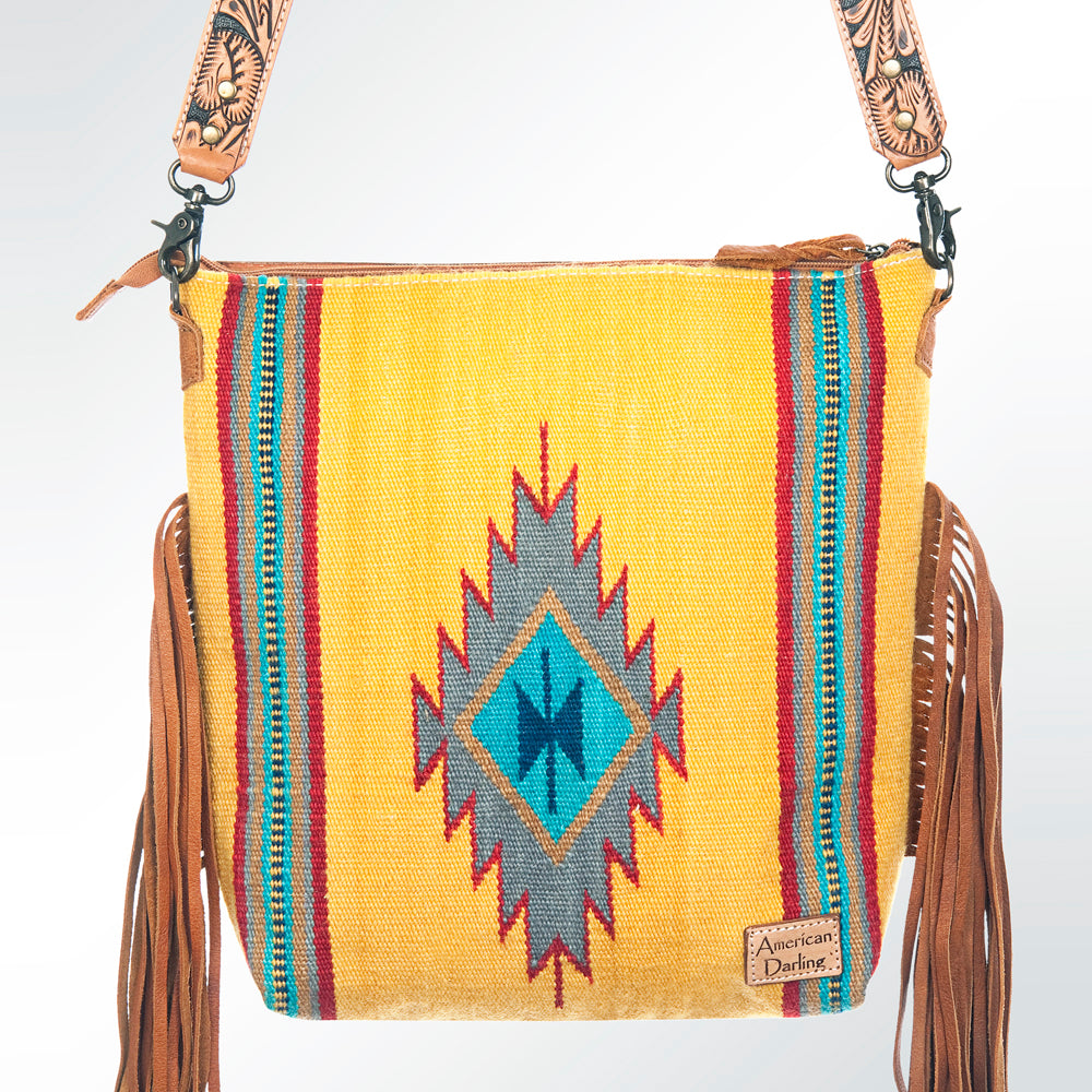 ADBG510 Tooled Leather & Saddle Blanket Crossbody Bag Jolene Western Fringe Purse by American Darling