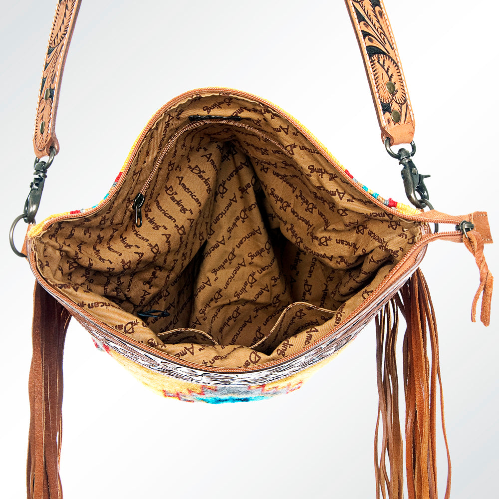 ADBG510 Tooled Leather & Saddle Blanket Crossbody Bag Jolene Western Fringe Purse by American Darling