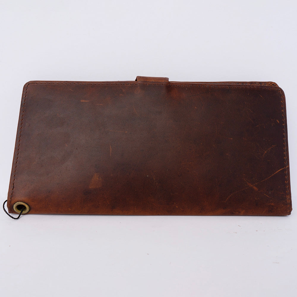 ADBGM103 Western Floral Tooled Leather Wristlet with Handcrafted Rodeo Art