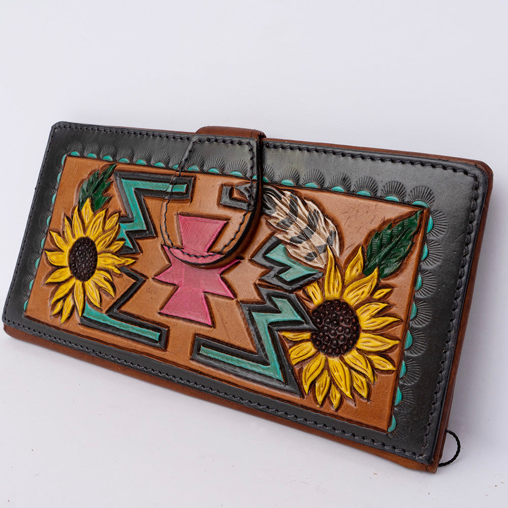 ADBGM103 Western Floral Tooled Leather Wristlet with Handcrafted Rodeo Art