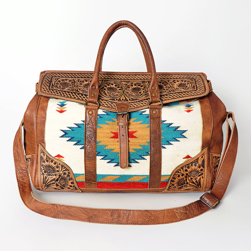 ADBG588 American Darling Hand Tooled Floral Carved & Saddle Blanket Western Leather Duffel Bag