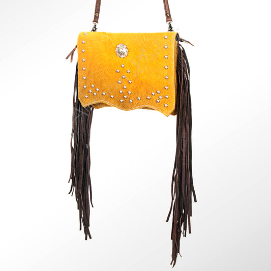 ADBG530 Cowhide Fringe Crossbody Bag with Western Studs & Concho