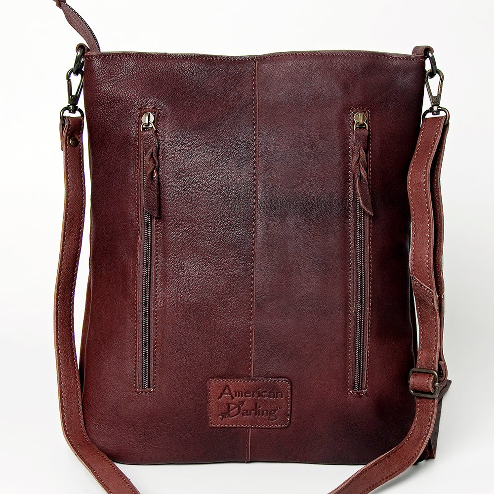 LC-ADBGZ263 Tooled Leather Fringe Messenger Bag - Western Floral with Turquoise Accents