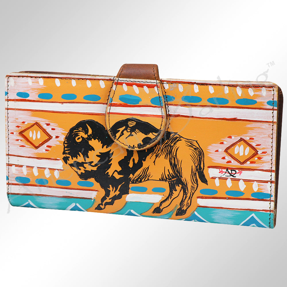 ADBGM113 Hand-Painted Leather Wallet Crossbody bag-Western Design