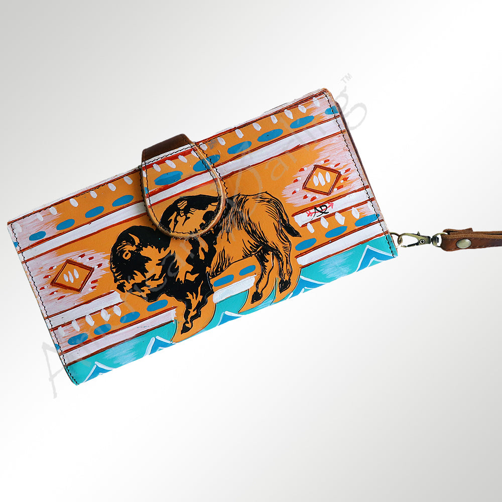 ADBGM113 Hand-Painted Leather Wallet Crossbody bag-Western Design