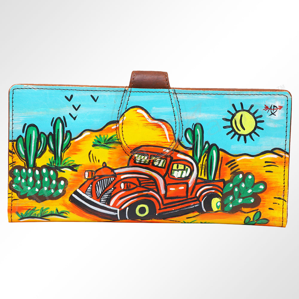 ADBGM113 Hand-Painted Leather Wallet Crossbody bag-Western Design