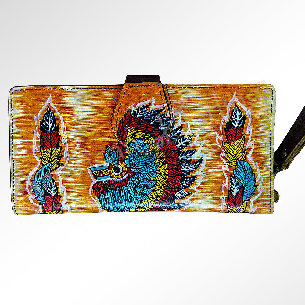 ADBGM113 Hand-Painted Leather Wallet Crossbody bag-Western Design