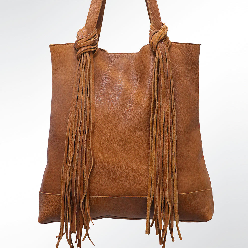 ADBGM119 Genuine Leather Fringe Tote - Western Knotted Strap Shoulder Bag