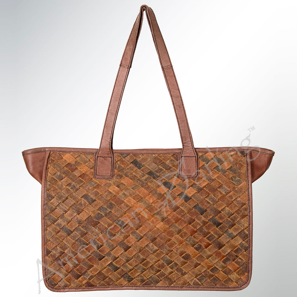 LC-ADBGI117A Woven Leather Western Tote Bag - Genuine Cowhide Patchwork Design