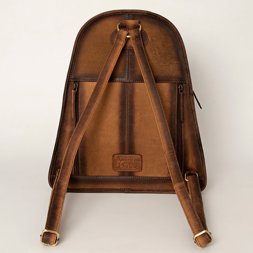 LC-ADBGI118B Western Hair-On Hide Leather Backpack - Genuine Cowhide with Buckle Pocket