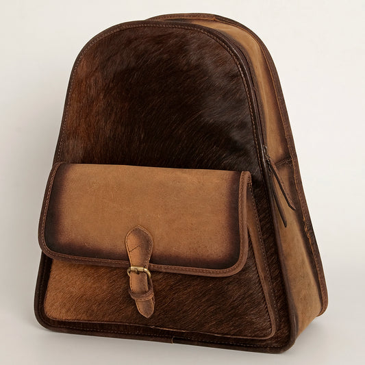 LC-ADBGI118B Western Hair-On Hide Leather Backpack - Genuine Cowhide with Buckle Pocket