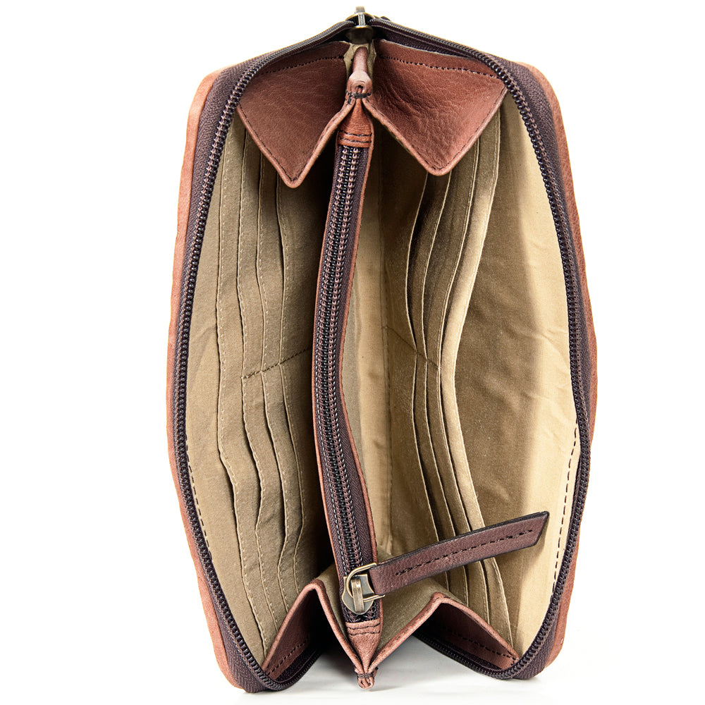 LC-ADBGI121 Woven Leather Western Wallet - Genuine Cowhide Zip-Around Purse