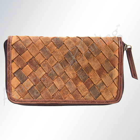 LC-ADBGI121 Woven Leather Western Wallet - Genuine Cowhide Zip-Around Purse
