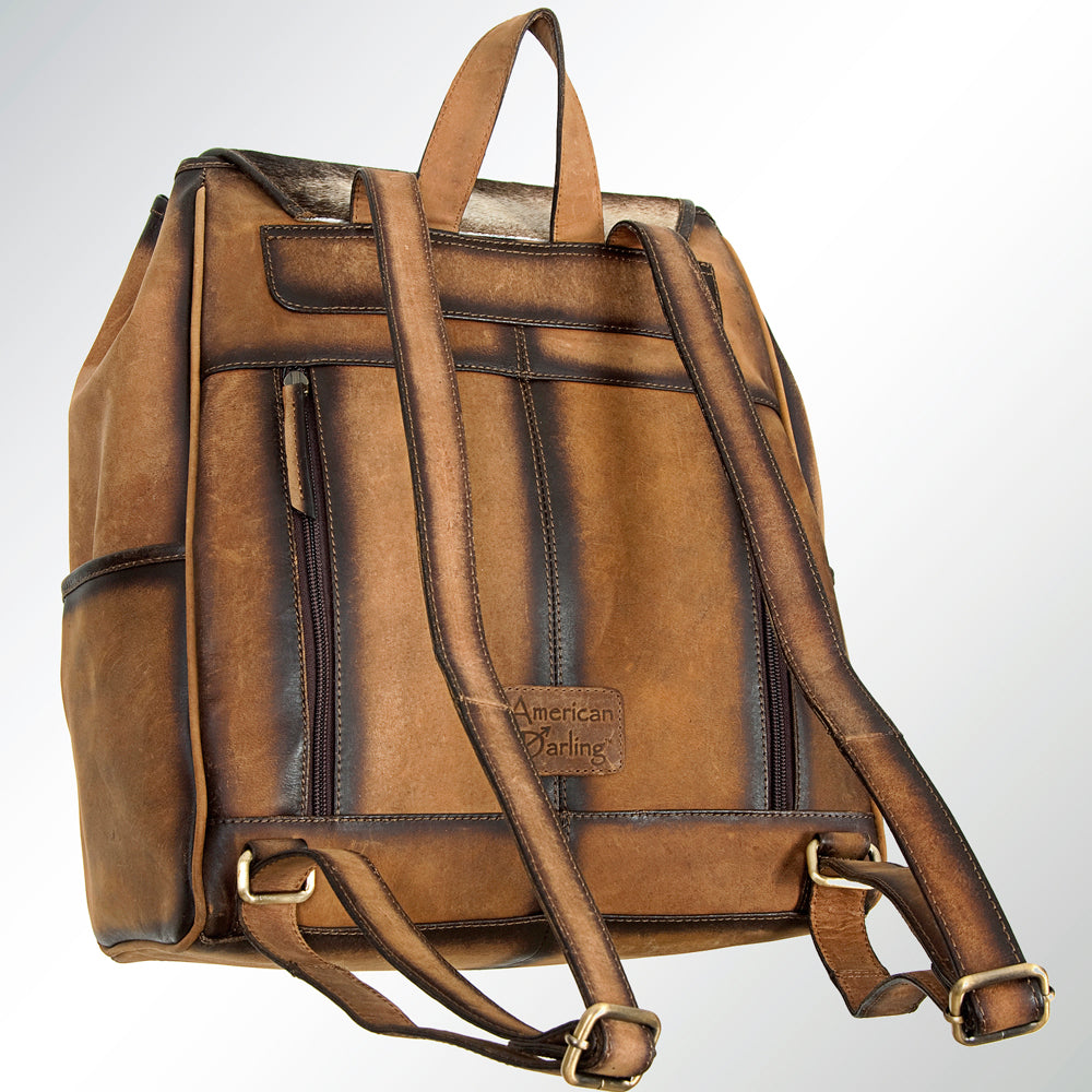 LC-ADBGI122B Hair-On Hide & Leather Western Backpack - Dual Pocket Drawstring Travel Bag