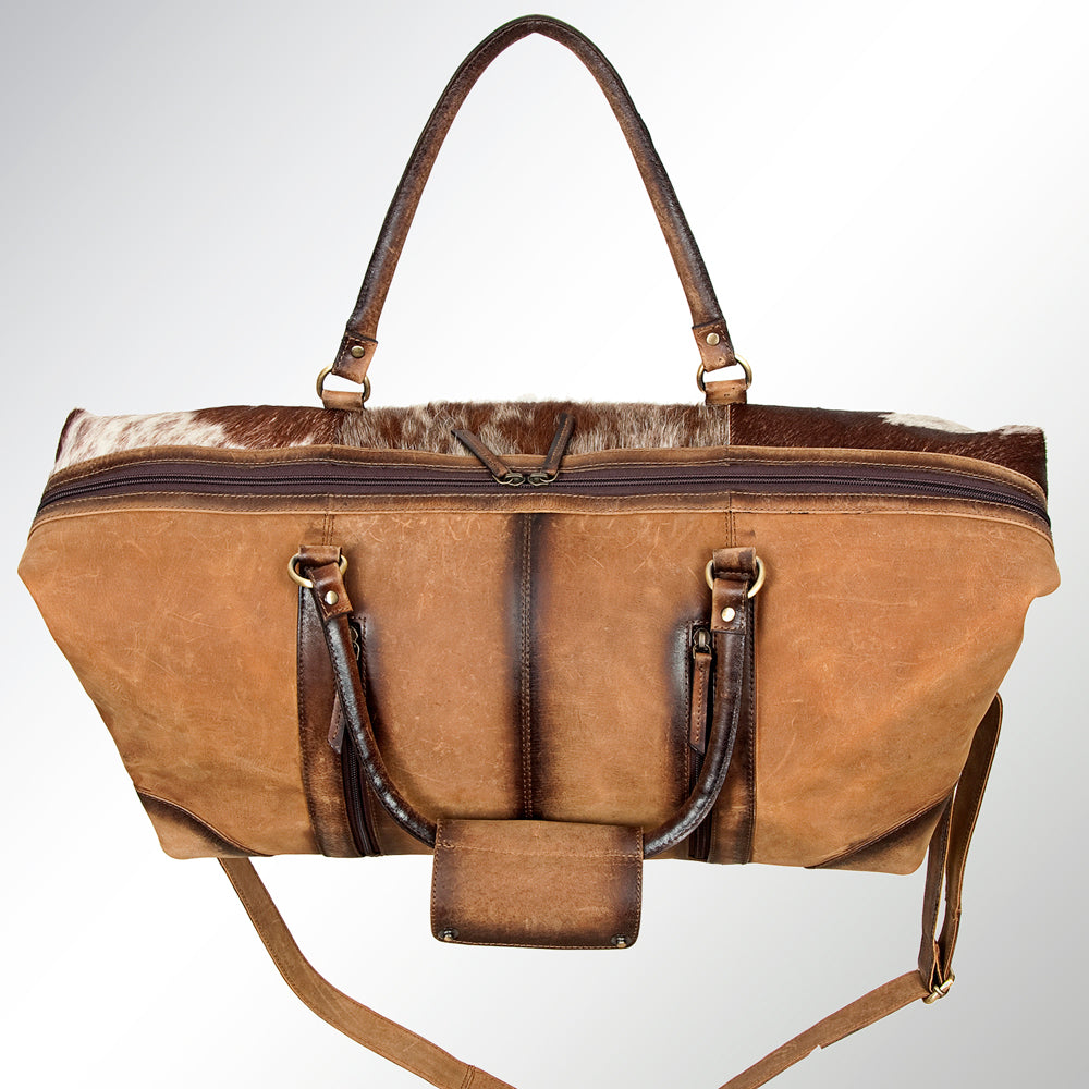 LC-ADBGI123 Hair-On Hide Leather Duffel Bag - Western Travel Weekender with Adjustable Strap