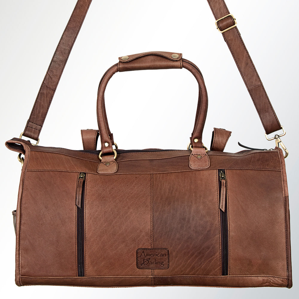 LC-ADBGI124A Woven Leather Panel Duffel Bag - Western Travel Weekender with Dual Front Pockets