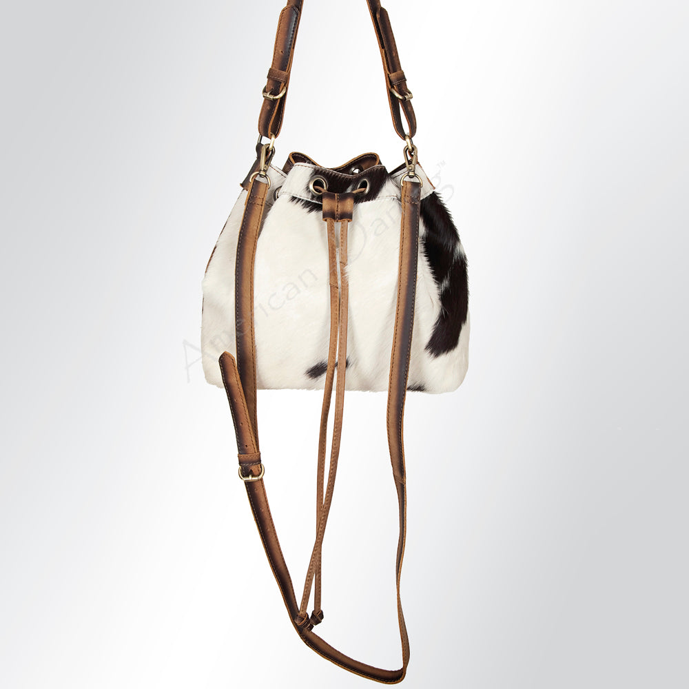 LC-ADBGI125B Hair-On Hide Drawstring Bucket Bag - Western Cowhide Purse with Adjustable Strap