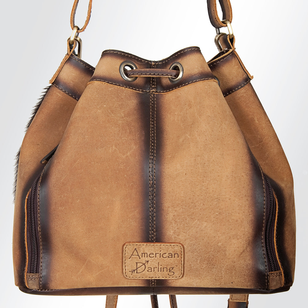 LC-ADBGI125B Hair-On Hide Drawstring Bucket Bag - Western Cowhide Purse with Adjustable Strap