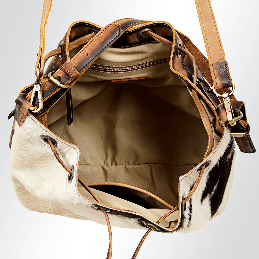 LC-ADBGI125B Hair-On Hide Drawstring Bucket Bag - Western Cowhide Purse with Adjustable Strap