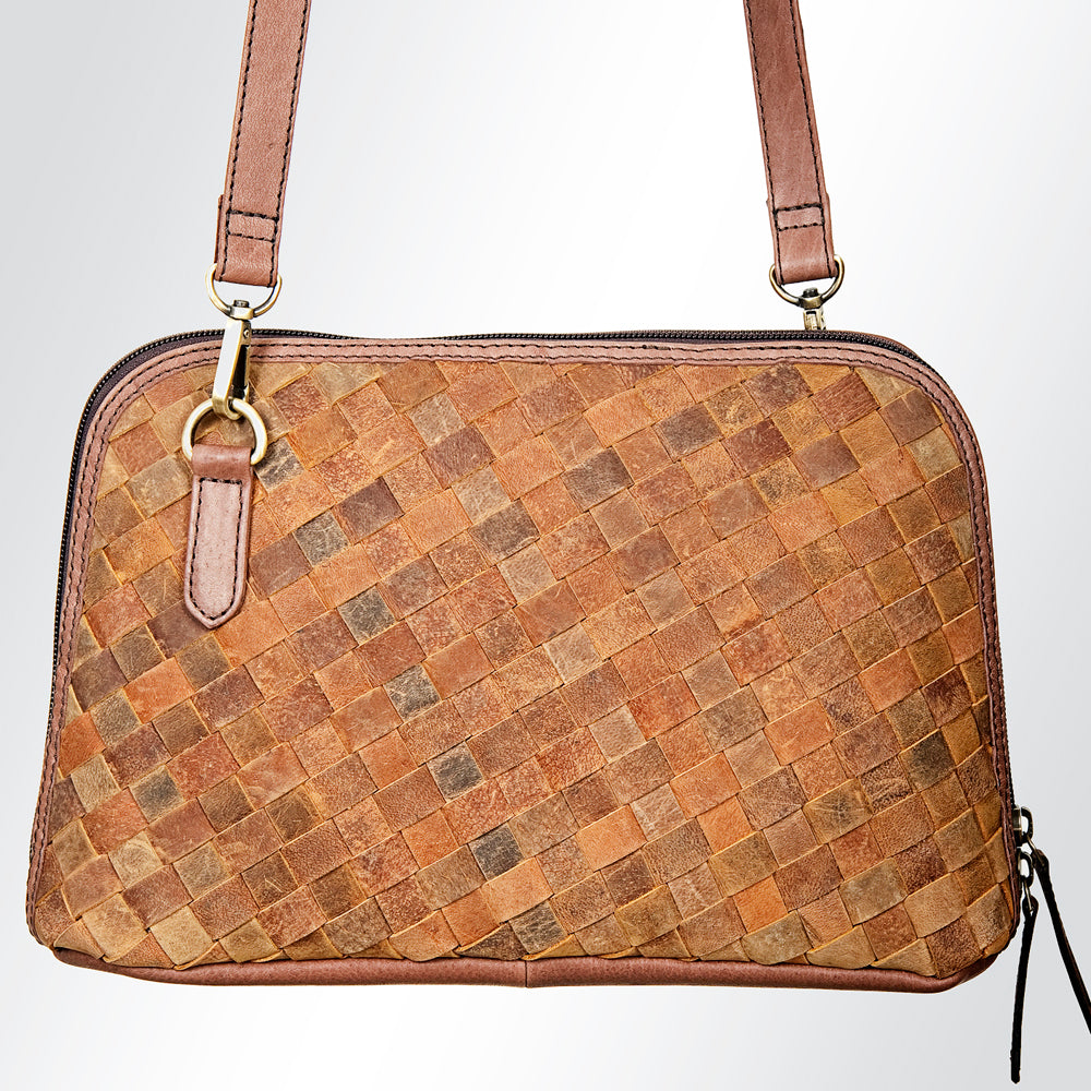 LC-ADBGI126A Woven Leather Crossbody Bag - Western Zip Purse with Adjustable Strap