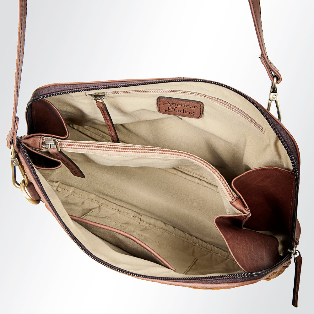 LC-ADBGI126A Woven Leather Crossbody Bag - Western Zip Purse with Adjustable Strap