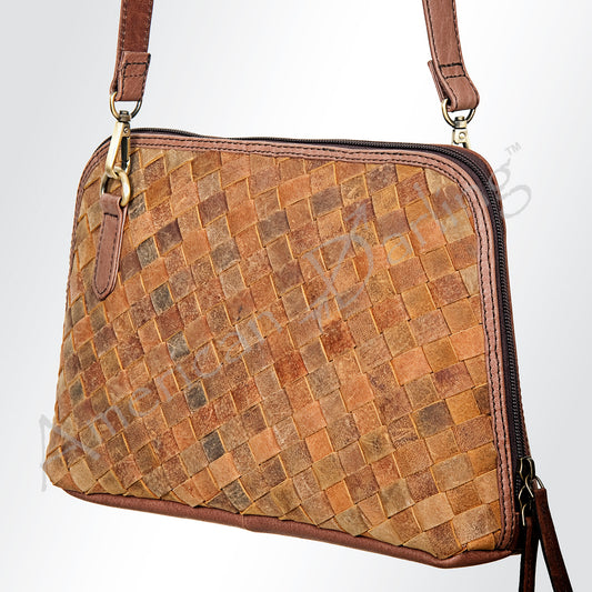 LC-ADBGI126A Woven Leather Crossbody Bag - Western Zip Purse with Adjustable Strap