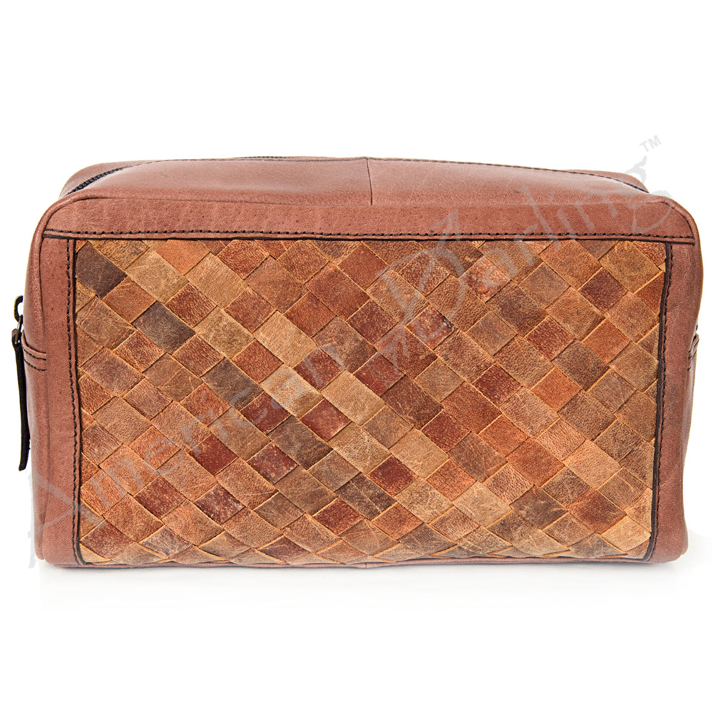 LC-ADBGI130 Woven Leather Toiletry Bag - Western Dopp Kit with Zip Closure