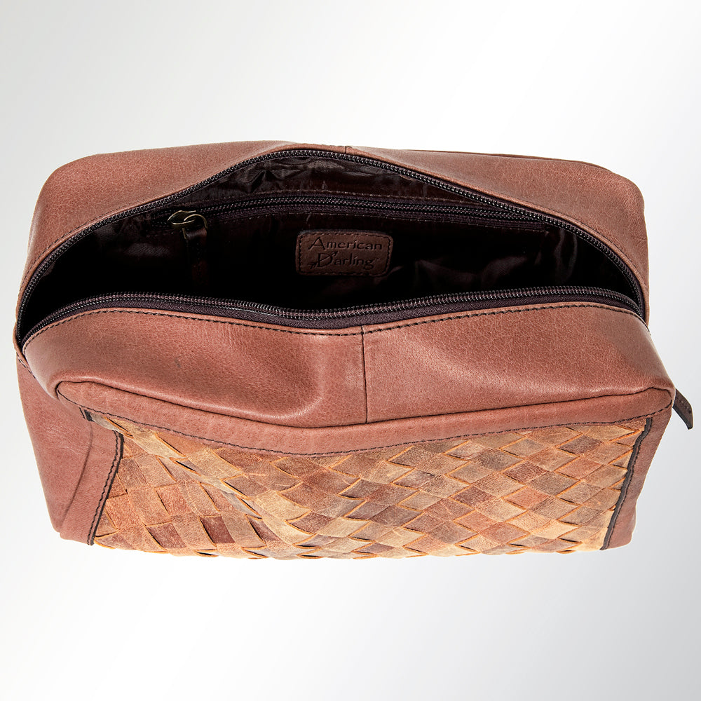 LC-ADBGI130 Woven Leather Toiletry Bag - Western Dopp Kit with Zip Closure