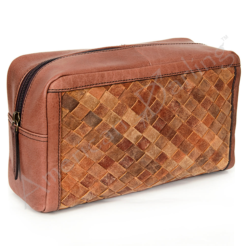 LC-ADBGI130 Woven Leather Toiletry Bag - Western Dopp Kit with Zip Closure