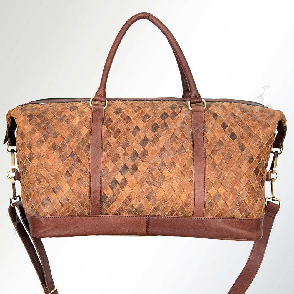 LC-ADBGI134A Woven Leather Duffel Bag - Western Weekender Travel Bag with Shoulder Strap