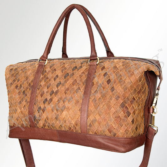 LC-ADBGI134A Woven Leather Duffel Bag - Western Weekender Travel Bag with Shoulder Strap