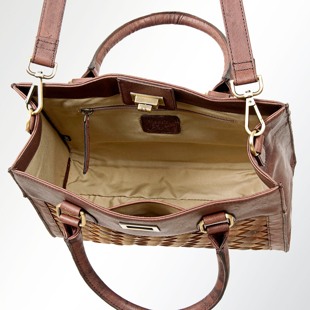 LC-ADBGI137A Woven Leather Tote - Western Structured Handbag with Twist-Lock Closure