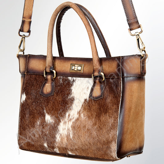 LC-ADBGI138B Hair-On Hide Western Tote - Cowhide Leather Handbag with Twist Lock