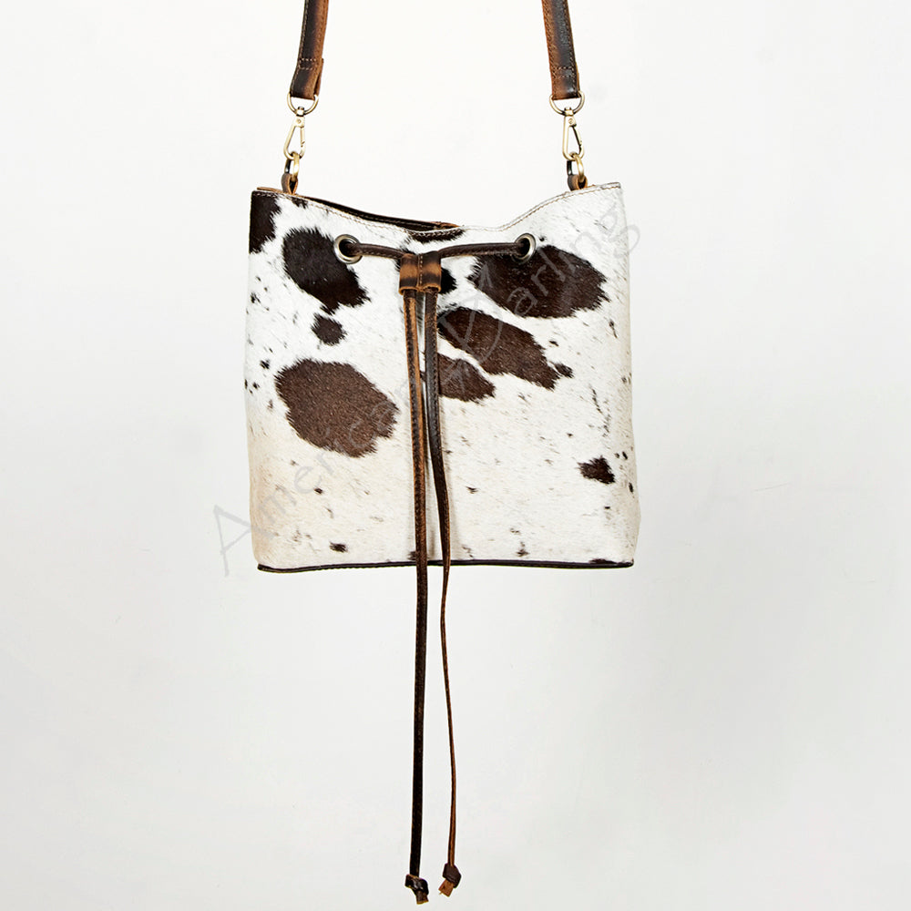LC-ADBGI140B Hair-On Hide Bucket Bag - Western Cowhide Leather Drawstring Purse