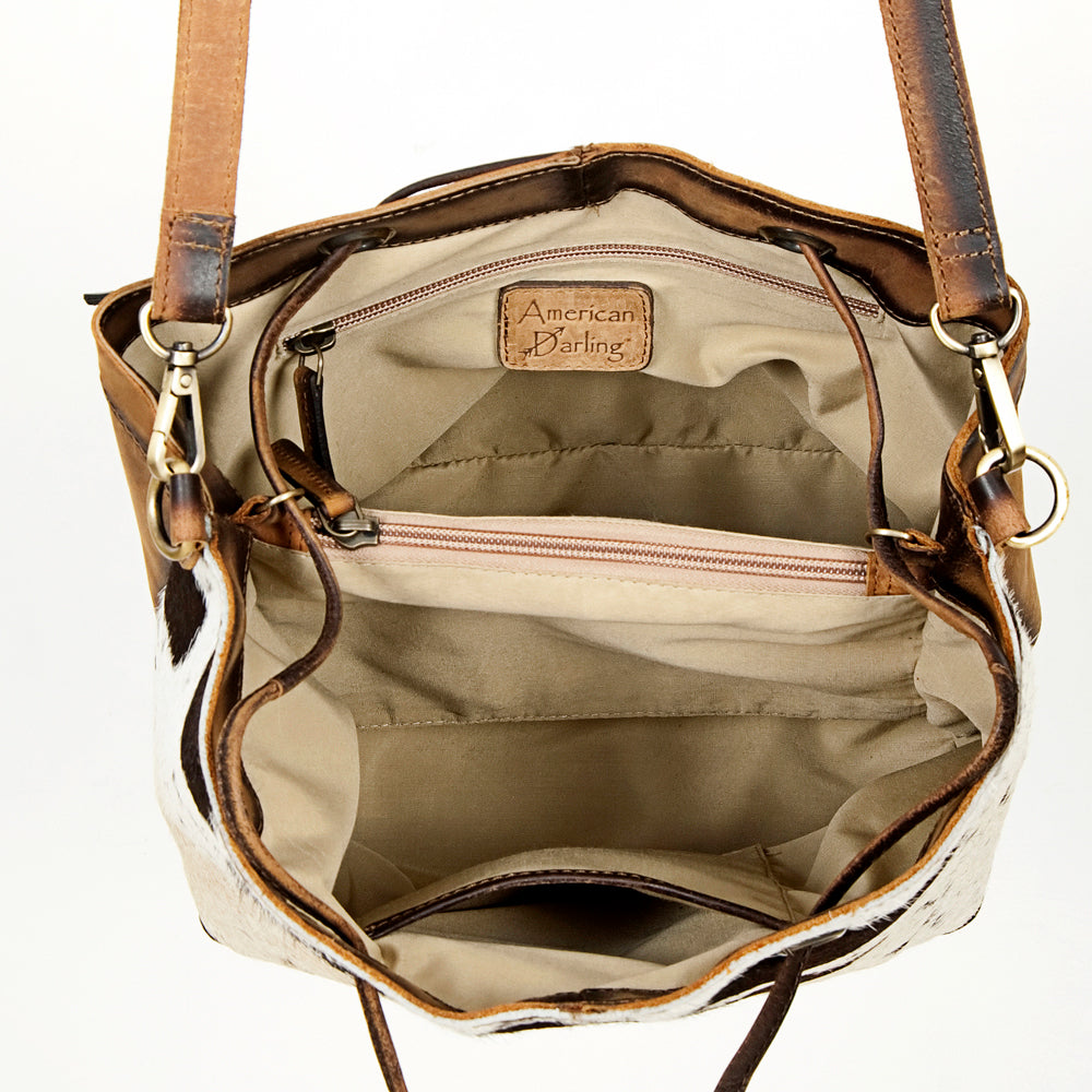 LC-ADBGI140B Hair-On Hide Bucket Bag - Western Cowhide Leather Drawstring Purse