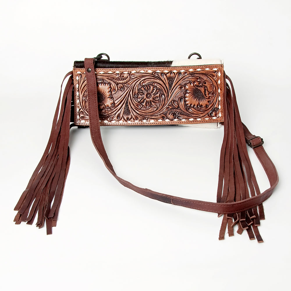 LC-ADBGZ292 Tooled Leather Wallet Crossbody with Fringe - Western Cowgirl Bag