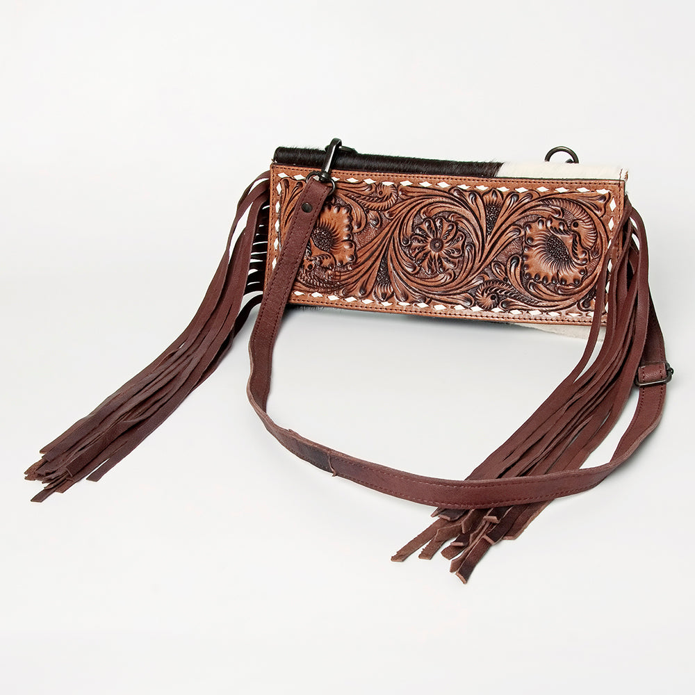 LC-ADBGZ292 Tooled Leather Wallet Crossbody with Fringe - Western Cowgirl Bag