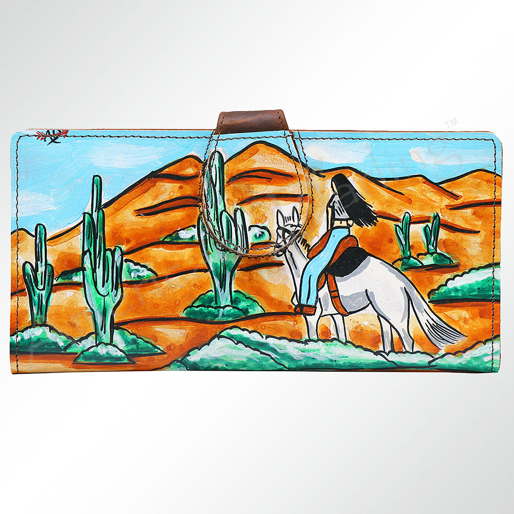 ADBGM113 Hand-Painted Leather Wallet Crossbody bag-Western Design
