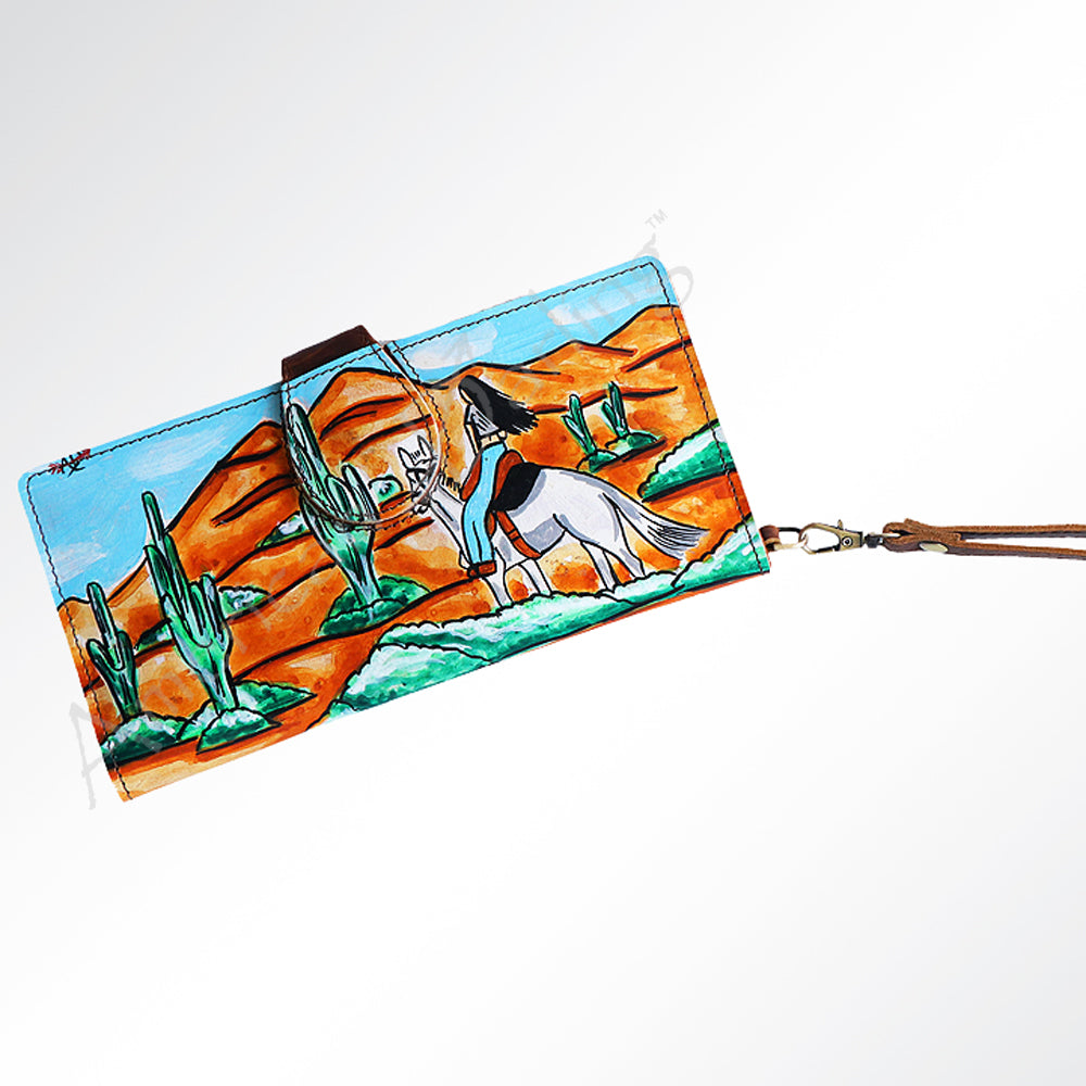 ADBGM113 Hand-Painted Leather Wallet Crossbody bag-Western Design